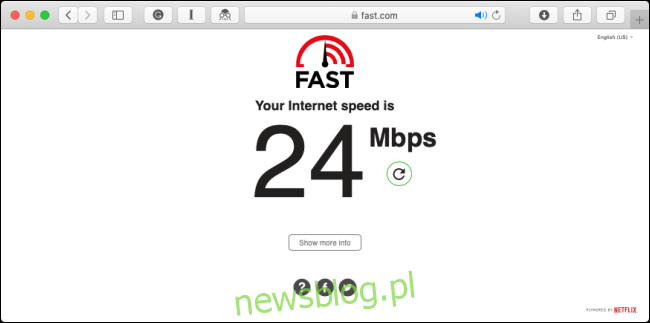 Kiểm tra tốc độ internet Fast.com.