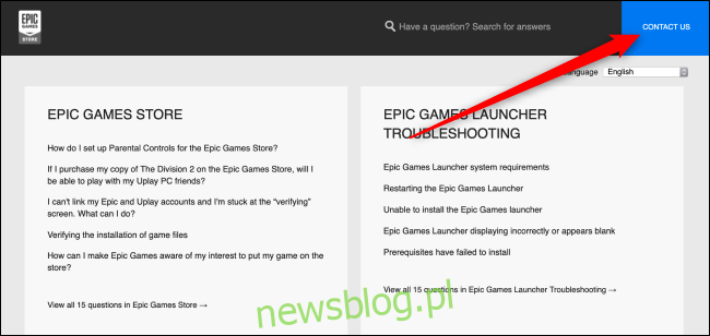Trang hỗ trợ cửa hàng Epic Games