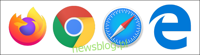 Logo Firefox, Chrome, Safari và Edge.