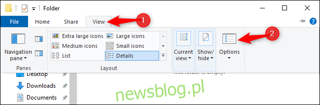Mở cửa sổ Tùy chọn thư mục từ File Explorer trên hệ thống của bạn Windows 10