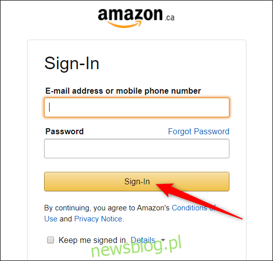 Nhập thông tin đăng nhập của bạn Amazonsau đó nhấp vào 