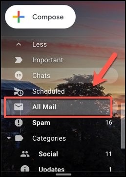 Nhấn vào tab Tất cả thư trong Gmail để xem tất cả email, bao gồm cả những email đã lưu trữ