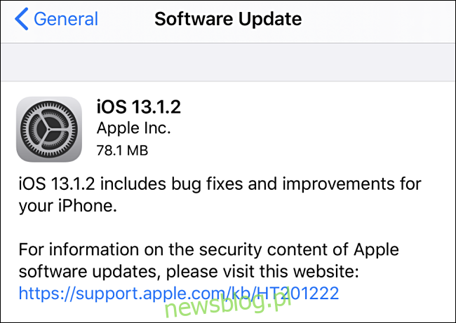 Ảnh chụp màn hình cập nhật iOS lên 13.1.2
