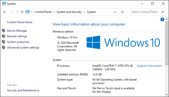 Hệ thống màn hình trong Bảng điều khiển hệ thống Windows 10.