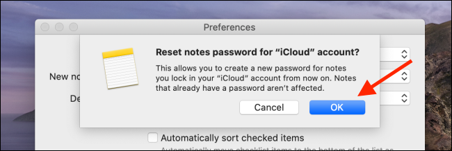 Nhấp vào OK trên Đặt lại mật khẩu Mac