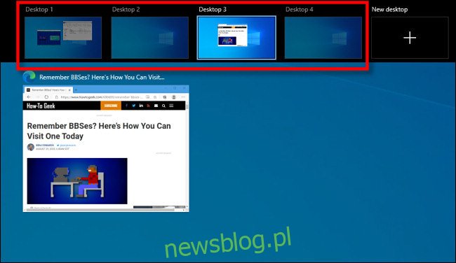 Màn hình xem nhiệm vụ hệ thống Windows 10 hiển thị máy tính để bàn ảo