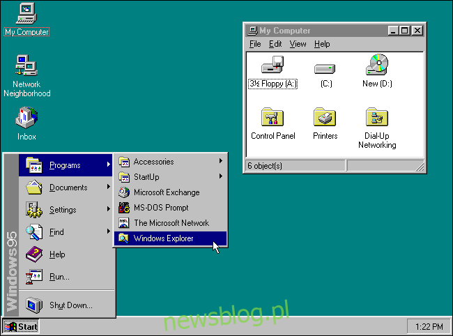 Nút Bắt đầu trên màn hình Microsoft Windows 95.