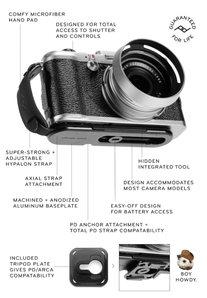 Thông số kỹ thuật và tính năng của dây đeo máy ảnh Micro Clutch