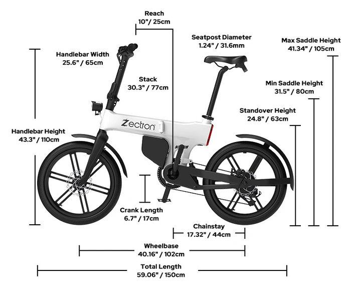 Kích thước xe đạp điện Zectron
